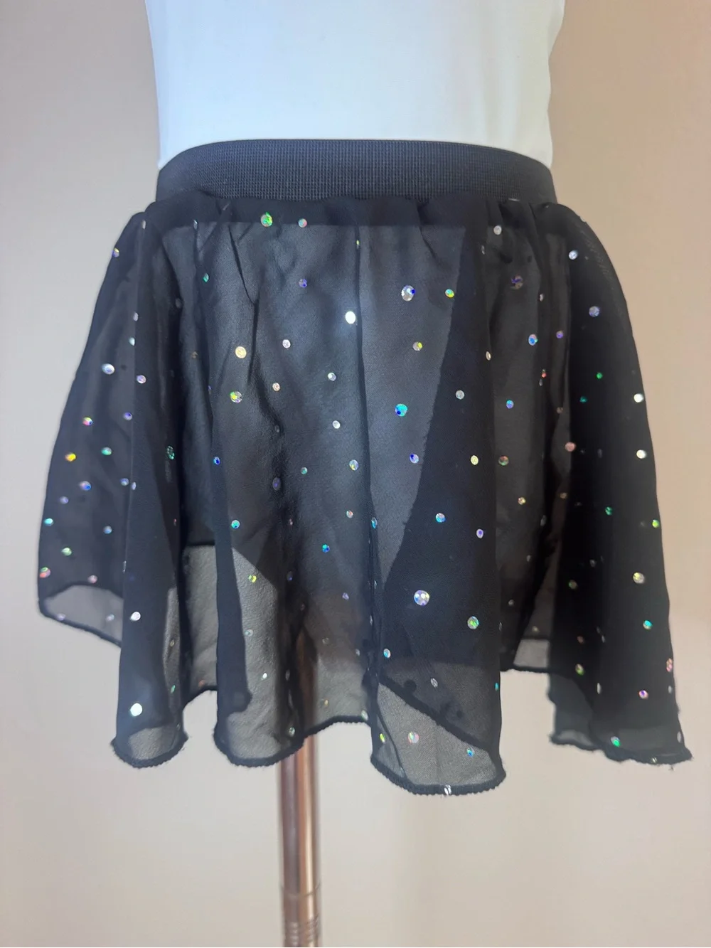 Girls White Leotard with Black Sequin Tutu Skirt